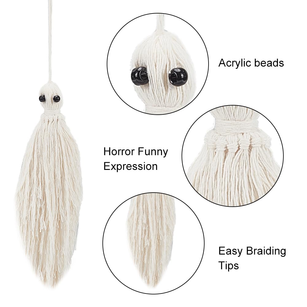 FREEBLOSS 6 Set Macrame Ghost Macrame Kit Halloween Macrame Gothic Halloween Party Decorations Macrame Wall Hanging Macrame Kit For Beginners