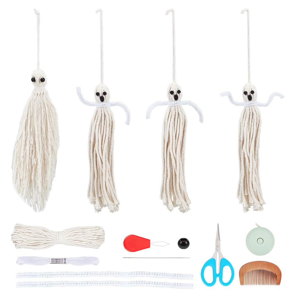 FREEBLOSS 6 Set Macrame Ghost Macrame Kit Halloween Macrame Gothic Halloween Party Decorations Macrame Wall Hanging Macrame Kit For Beginners