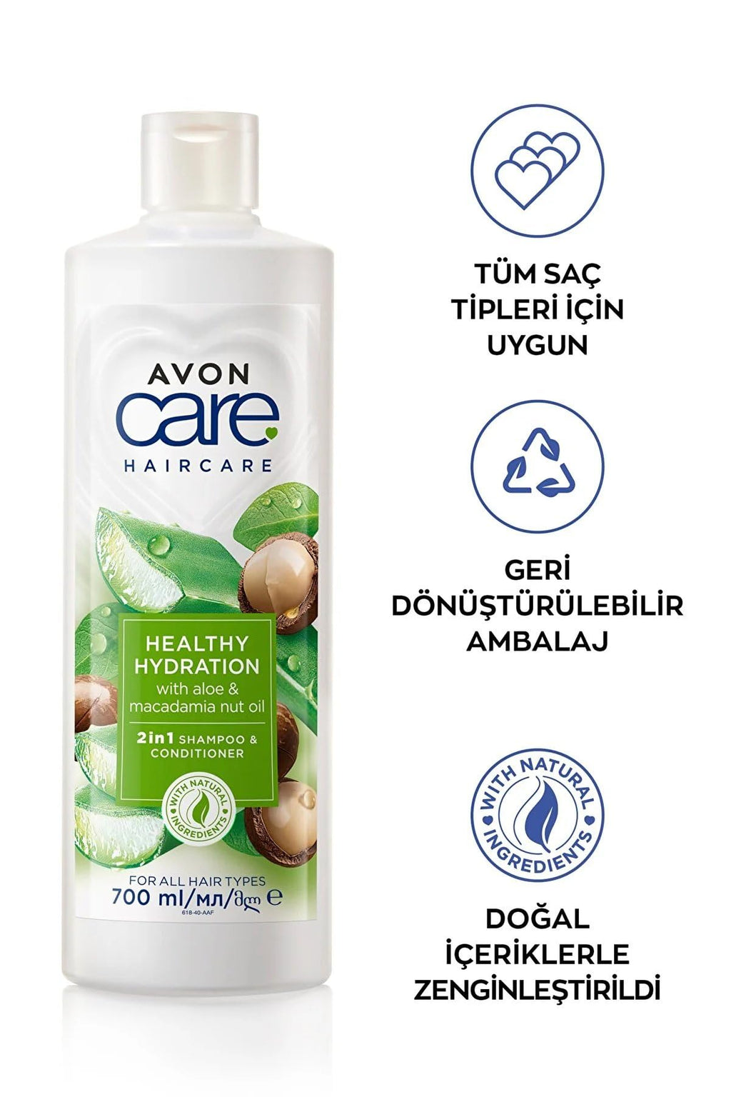 Avon Care Healthy Hydration 2-in-1 Shampoo & Conditioner Infused with aloe vera and macademia nut oil (1 Bottle)