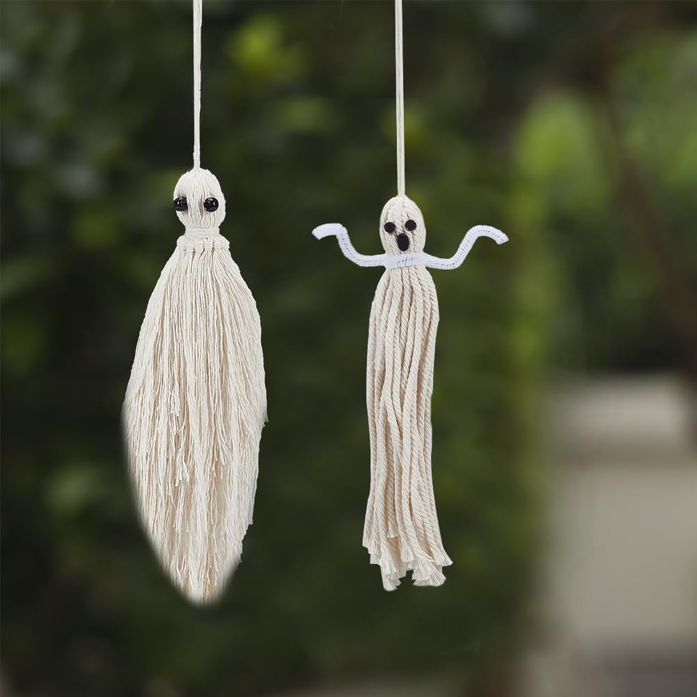 FREEBLOSS 6 Set Macrame Ghost Macrame Kit Halloween Macrame Gothic Halloween Party Decorations Macrame Wall Hanging Macrame Kit For Beginners