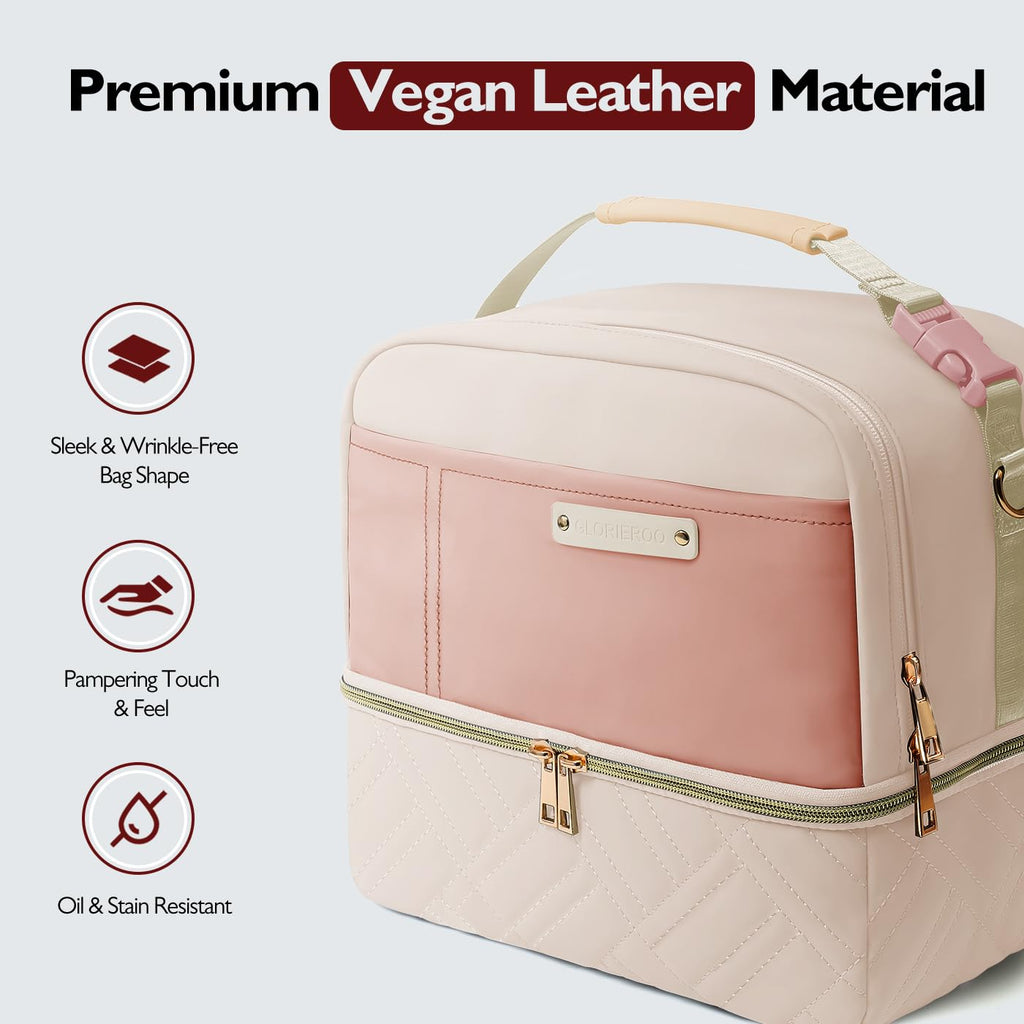 Double Deck Lunch Box Bag Women - Vegan Leather Insulated Waterproof Leakproof Cooler for Work Travel Picnics - Teacher Mothers Day Christmas Birthday Gifts