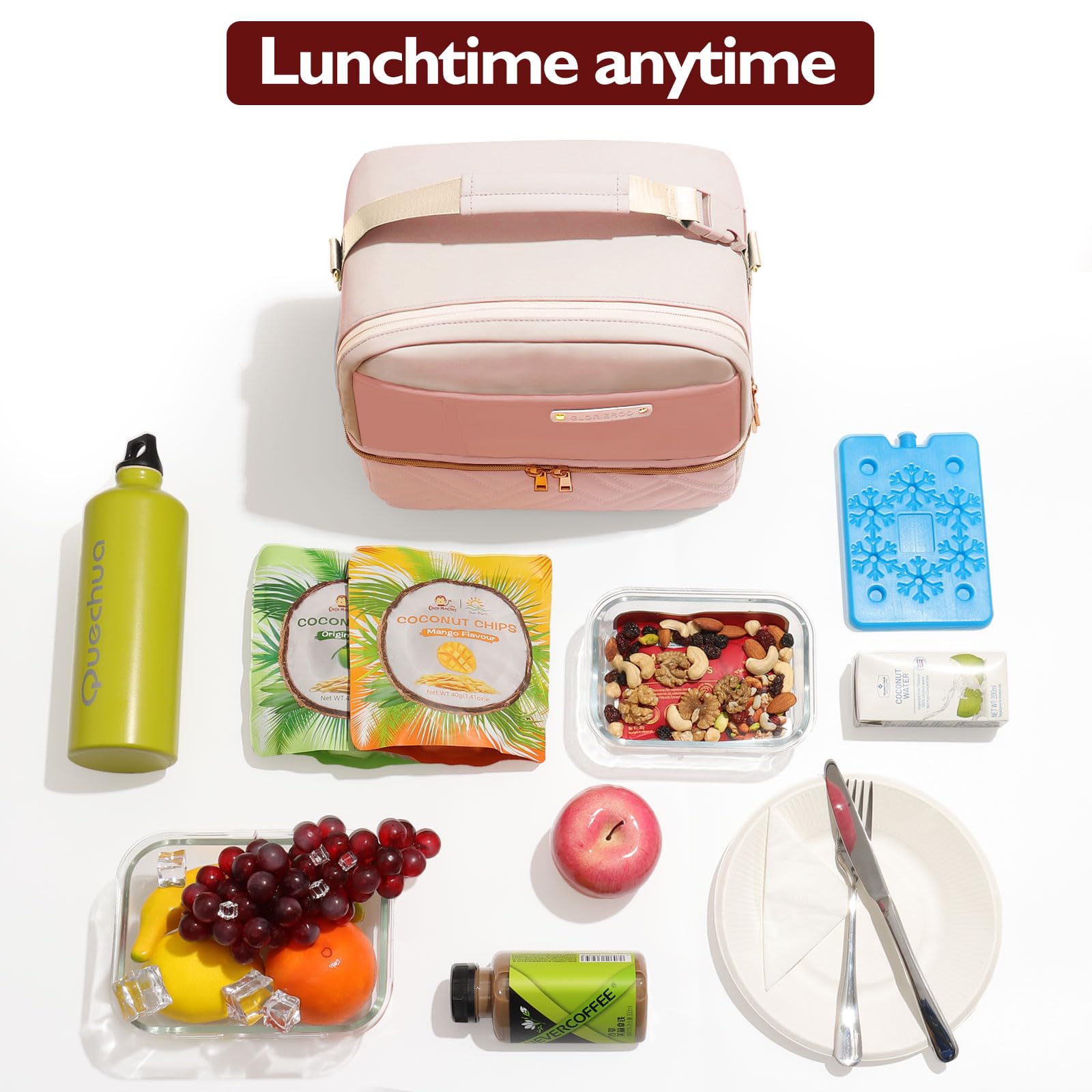 Double Deck Lunch Box Bag Women - Vegan Leather Insulated Waterproof Leakproof Cooler for Work Travel Picnics - Teacher Mothers Day Christmas Birthday Gifts