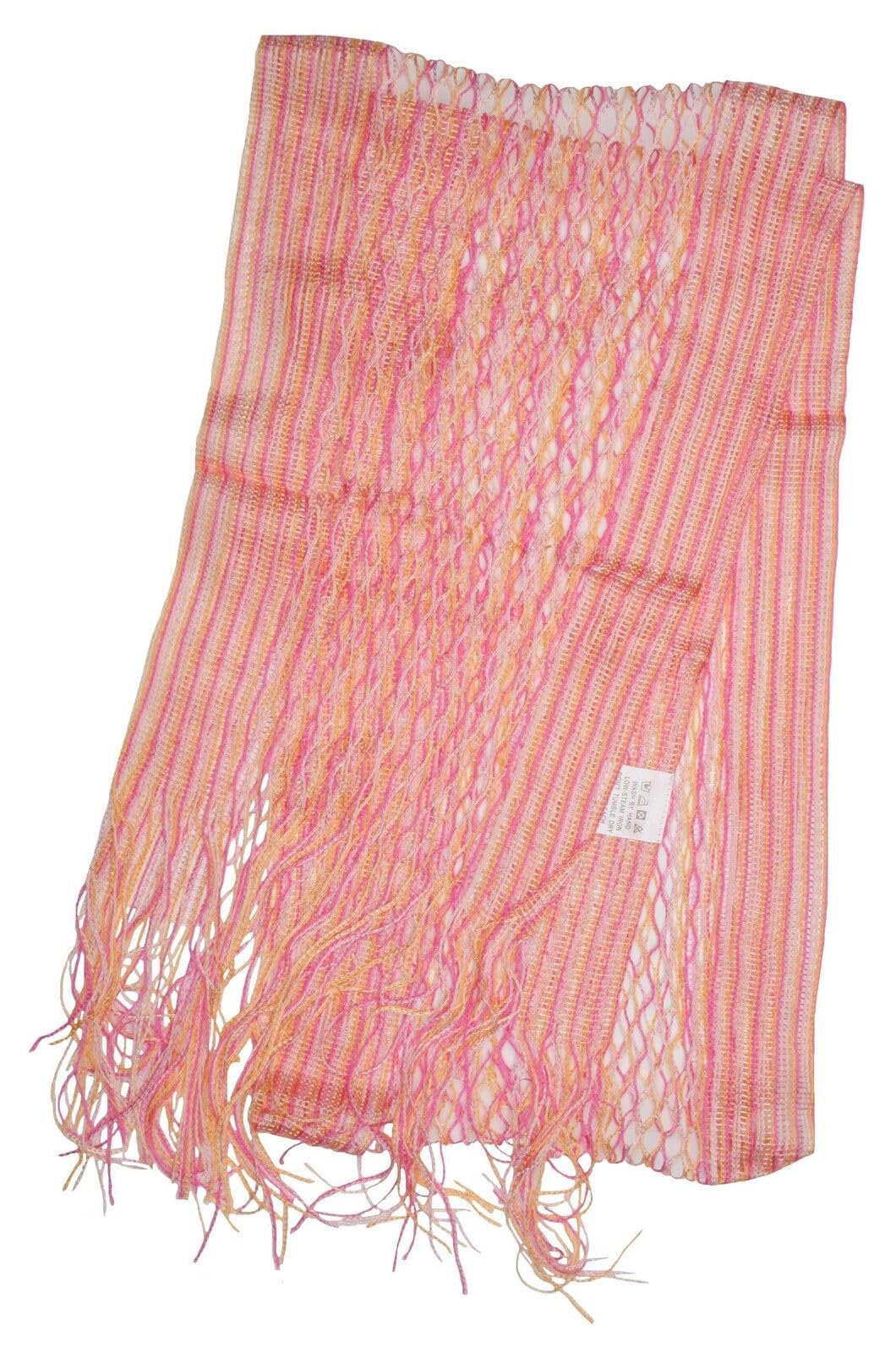 Ladies Crochet Panelled Stripe Neck Scarf (Pink)