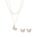 Gold Butterfly Necklace and Earrings Set, 2-Piece
