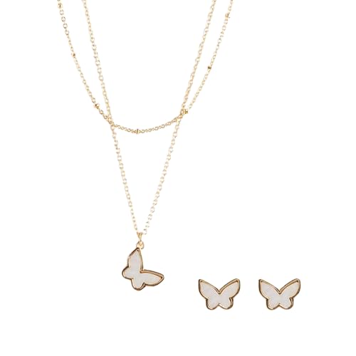 Gold Butterfly Necklace and Earrings Set, 2-Piece