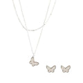 Silver Butterfly Necklace and Earrings Set, 2-Piece