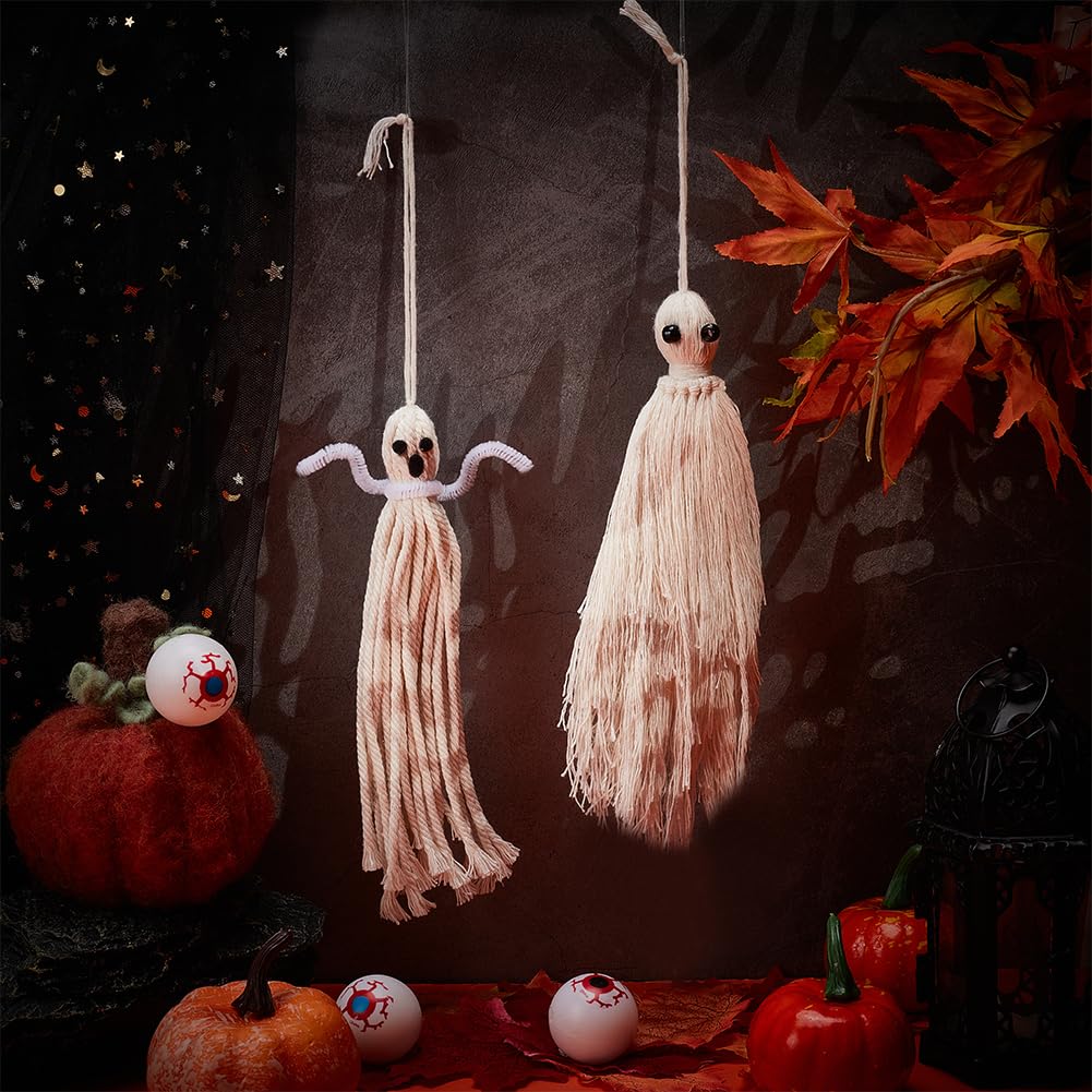 FREEBLOSS 6 Set Macrame Ghost Macrame Kit Halloween Macrame Gothic Halloween Party Decorations Macrame Wall Hanging Macrame Kit For Beginners