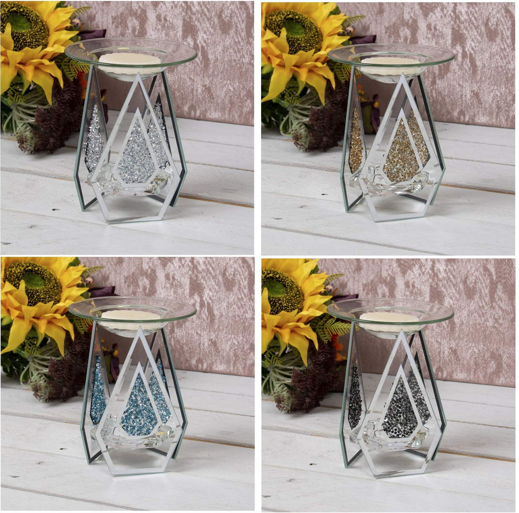 L&P Diamond Shaped Glass Glittering Yankee Compatible Tart/Fragrance Essential Oil Burner Wax Melt Tea Light Candle Holder
