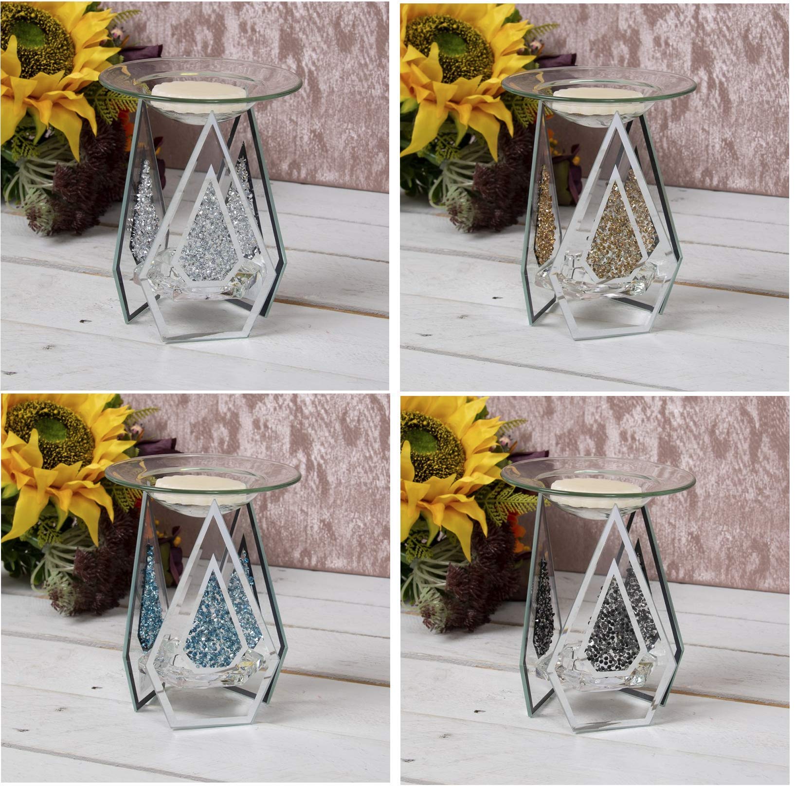 L&P Diamond Shaped Glass Glittering Yankee Compatible Tart/Fragrance Essential Oil Burner Wax Melt Tea Light Candle Holder