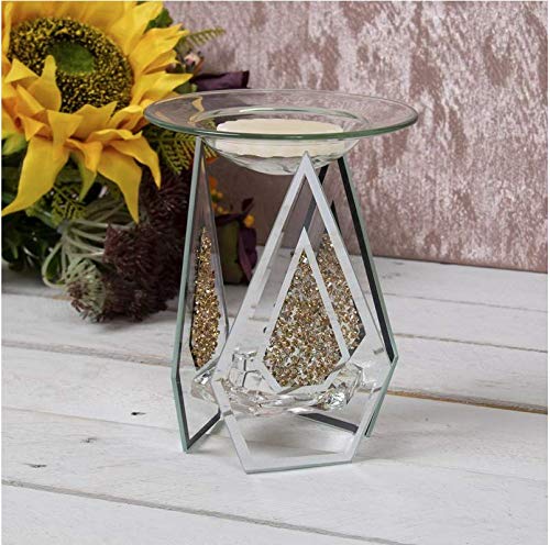L&P Diamond Shaped Glass Glittering Yankee Compatible Tart/Fragrance Essential Oil Burner Wax Melt Tea Light Candle Holder
